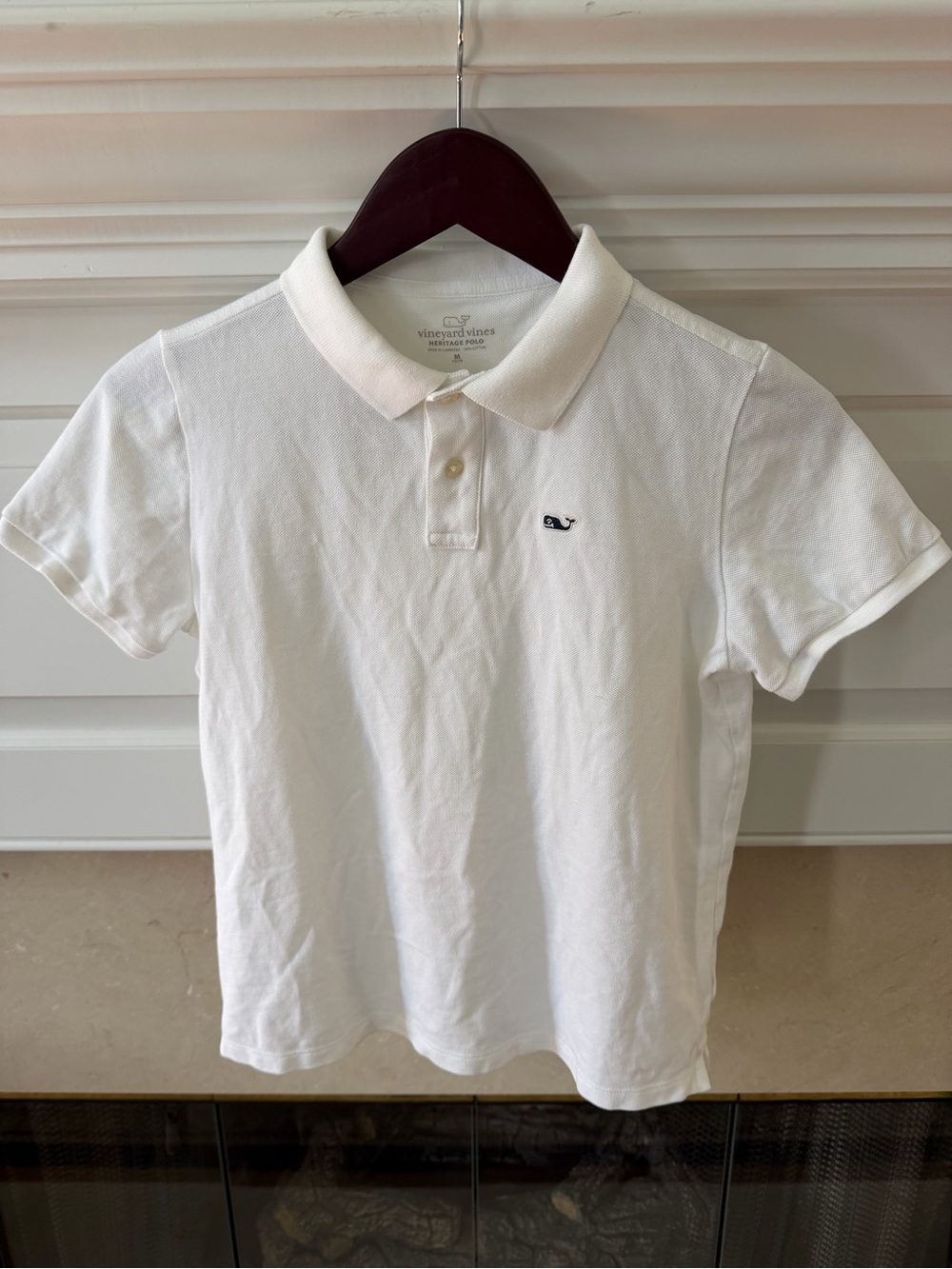 Vineyard Vines White Polo with Navy Whale Logo